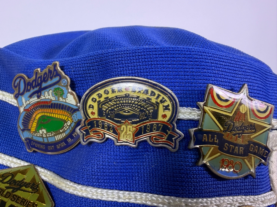 Just Added - Vintage Sports Specialties Los Angeles Dodgers Blue Pillbox Bucket Hat With Assorted 1980s Souvenir Collector Pins [Photo 4]