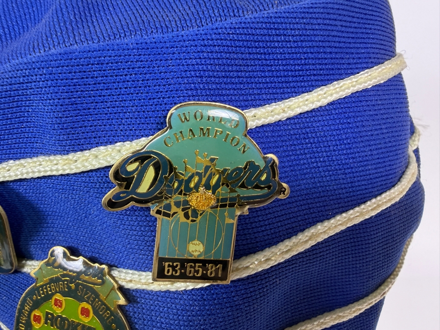 Just Added - Vintage Sports Specialties Los Angeles Dodgers Blue Pillbox Bucket Hat With Assorted 1980s Souvenir Collector Pins [Photo 12]