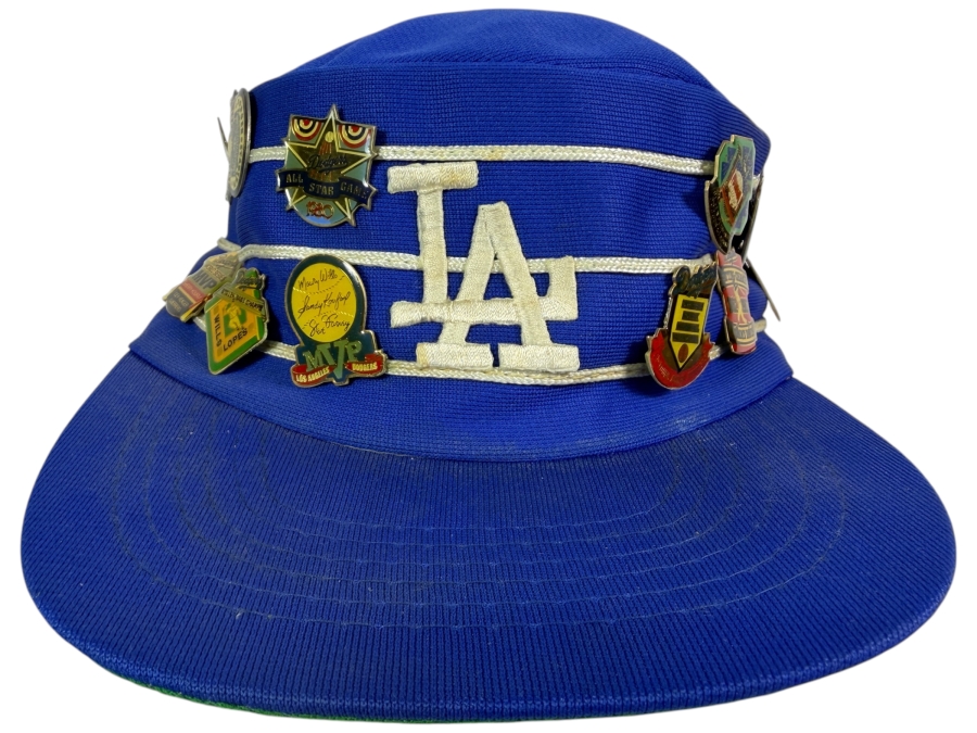 Just Added - Vintage Sports Specialties Los Angeles Dodgers Blue Pillbox Bucket Hat With Assorted 1980s Souvenir Collector Pins