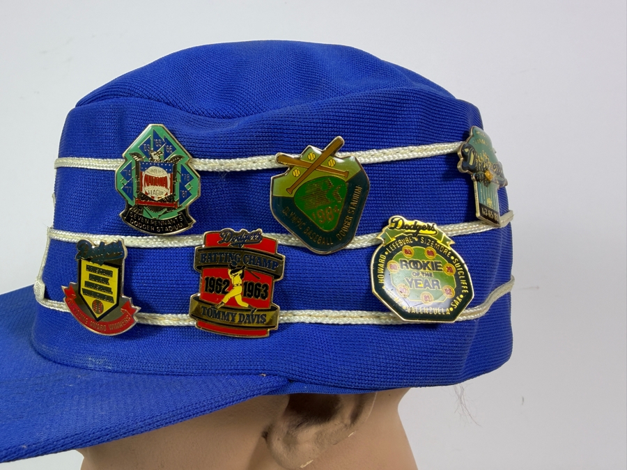 Just Added - Vintage Sports Specialties Los Angeles Dodgers Blue Pillbox Bucket Hat With Assorted 1980s Souvenir Collector Pins [Photo 7]