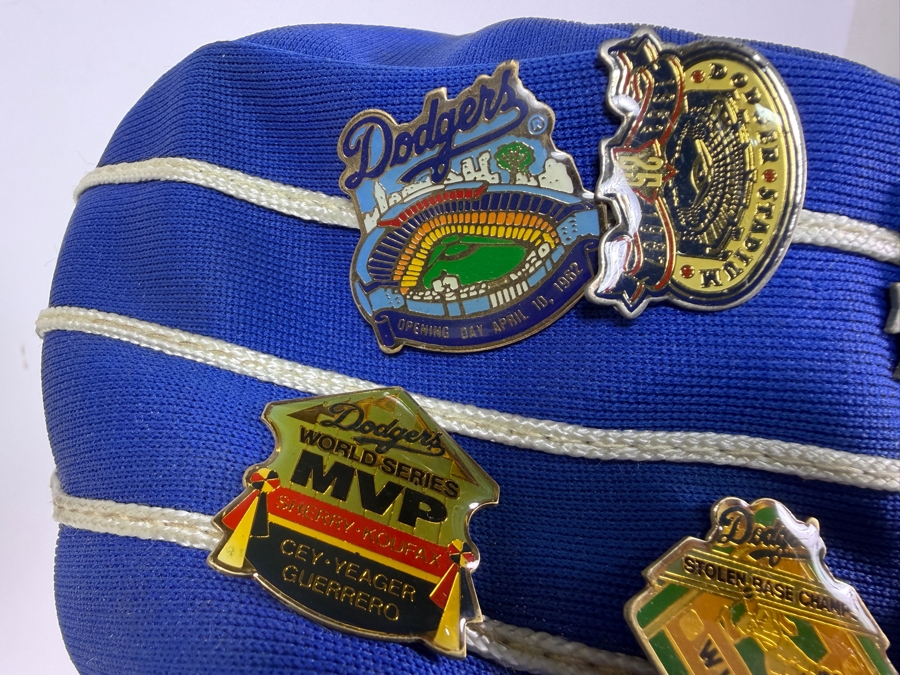 Just Added - Vintage Sports Specialties Los Angeles Dodgers Blue Pillbox Bucket Hat With Assorted 1980s Souvenir Collector Pins [Photo 2]