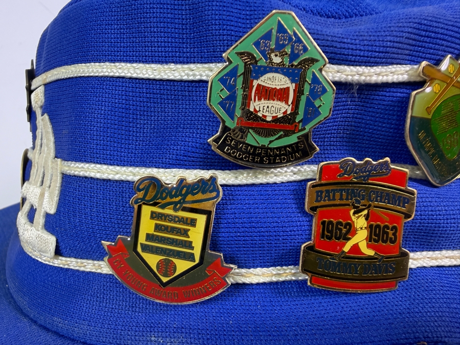 Just Added - Vintage Sports Specialties Los Angeles Dodgers Blue Pillbox Bucket Hat With Assorted 1980s Souvenir Collector Pins [Photo 8]