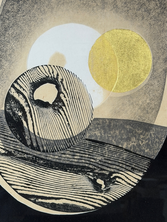 Just Added - Reika Iwami 1979 Original Abstract Woodblock Print Water Motif Gold Leaf Embossing Signed Limited Edition 45/50 18' X 24' Framed: 25' X 31' [Photo 7]