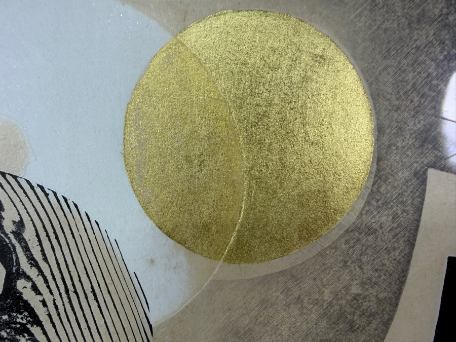 Just Added - Reika Iwami 1979 Original Abstract Woodblock Print Water Motif Gold Leaf Embossing Signed Limited Edition 45/50 18' X 24' Framed: 25' X 31' [Photo 12]