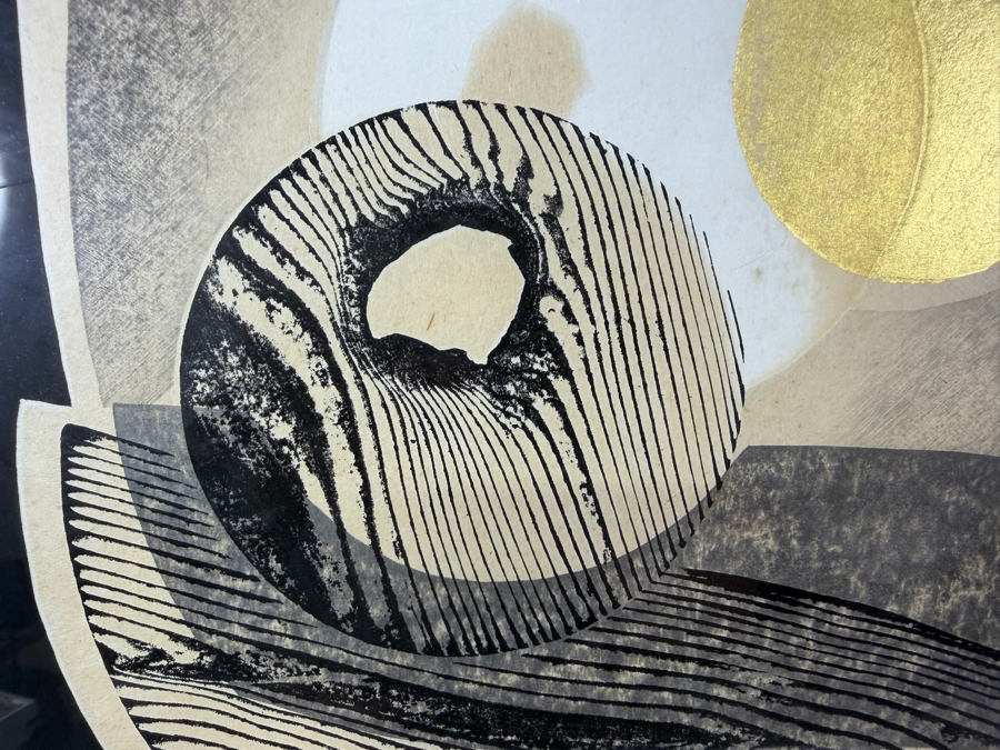 Just Added - Reika Iwami 1979 Original Abstract Woodblock Print Water Motif Gold Leaf Embossing Signed Limited Edition 45/50 18' X 24' Framed: 25' X 31' [Photo 13]
