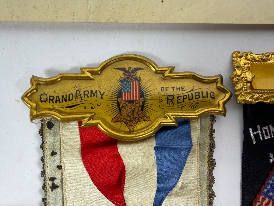 Just Added - Civil War Grouping 14th New York Heavy Artillery Soldier John L Chapman Discharge Certificate, Grand Army of the Republic (GAR) Documents (10) Reunion Ribbons and Pair of Grand Army of the Republic (GAR) Ribbons [Photo 4]