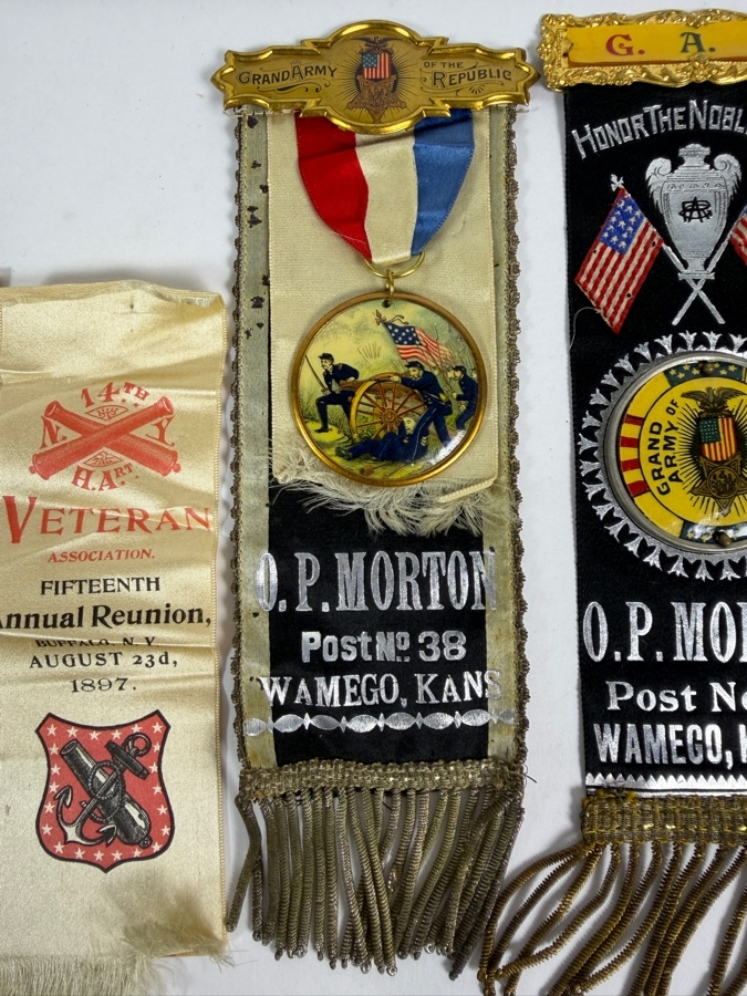 Just Added - Civil War Grouping 14th New York Heavy Artillery Soldier John L Chapman Discharge Certificate, Grand Army of the Republic (GAR) Documents (10) Reunion Ribbons and Pair of Grand Army of the Republic (GAR) Ribbons [Photo 18]