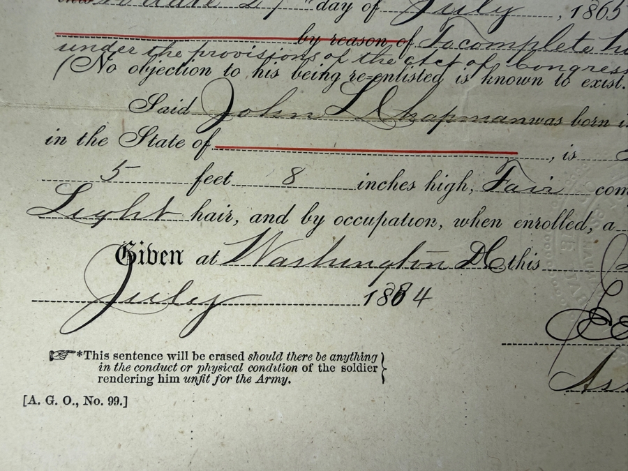 Just Added - Civil War Grouping 14th New York Heavy Artillery Soldier John L Chapman Discharge Certificate, Grand Army of the Republic (GAR) Documents (10) Reunion Ribbons and Pair of Grand Army of the Republic (GAR) Ribbons [Photo 12]