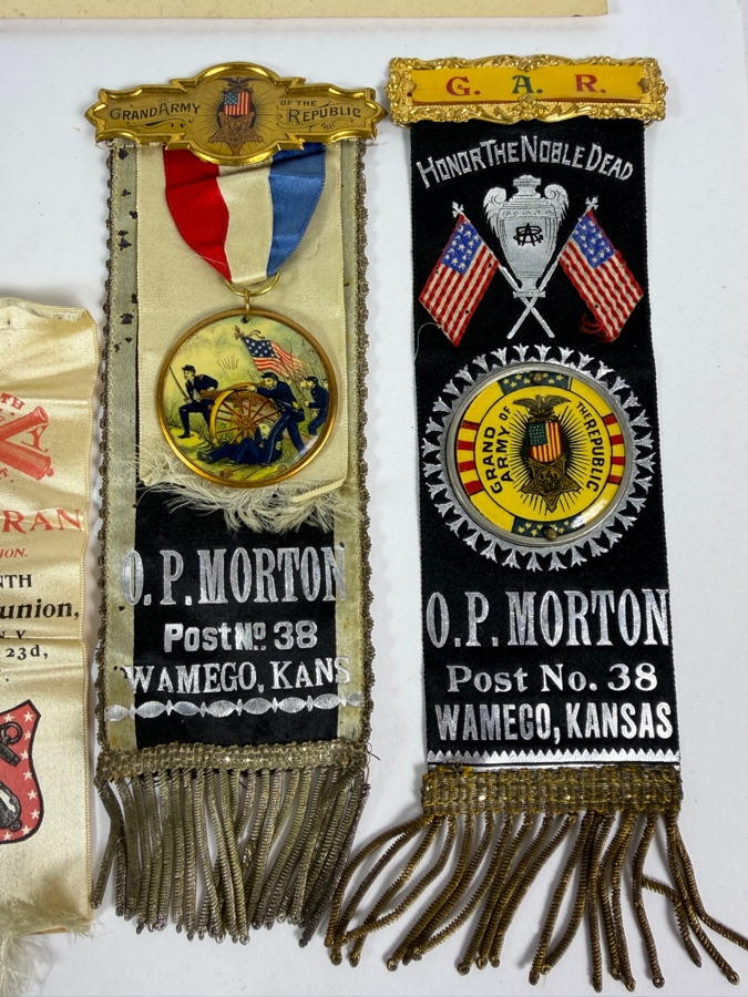 Just Added - Civil War Grouping 14th New York Heavy Artillery Soldier John L Chapman Discharge Certificate, Grand Army of the Republic (GAR) Documents (10) Reunion Ribbons and Pair of Grand Army of the Republic (GAR) Ribbons [Photo 2]