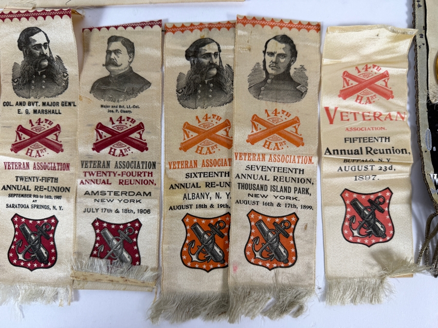 Just Added - Civil War Grouping 14th New York Heavy Artillery Soldier John L Chapman Discharge Certificate, Grand Army of the Republic (GAR) Documents (10) Reunion Ribbons and Pair of Grand Army of the Republic (GAR) Ribbons [Photo 17]