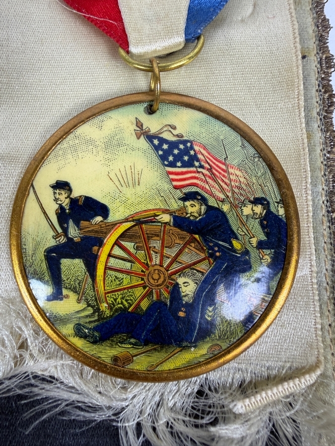 Just Added - Civil War Grouping 14th New York Heavy Artillery Soldier John L Chapman Discharge Certificate, Grand Army of the Republic (GAR) Documents (10) Reunion Ribbons and Pair of Grand Army of the Republic (GAR) Ribbons [Photo 3]