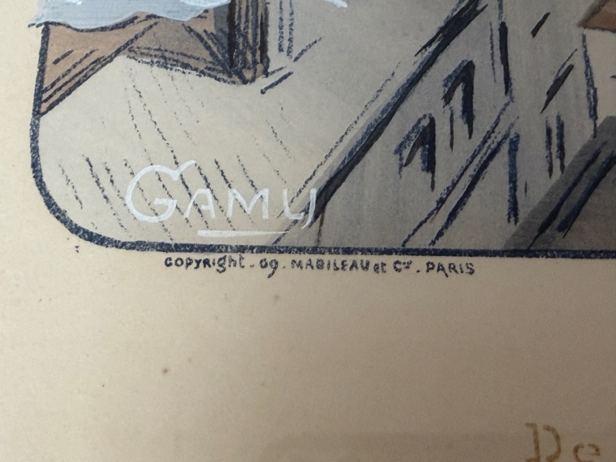 Just Added - Marguerite Gamy Montaut Antique French Pochoir Lithograph Juvisy Paris De Lambert Sur Biplan Wright Ariel Published Mabileau 1909 15' X 34' Framed: 23' X 40' [Photo 4]