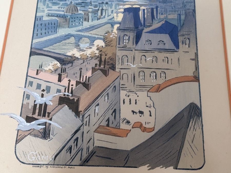 Just Added - Marguerite Gamy Montaut Antique French Pochoir Lithograph Juvisy Paris De Lambert Sur Biplan Wright Ariel Published Mabileau 1909 15' X 34' Framed: 23' X 40' [Photo 5]