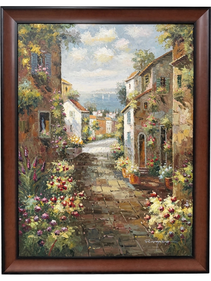 Just Added - Italy Tuscany Village Artwork On Canvas 36 X 48 Framed 42 X 54