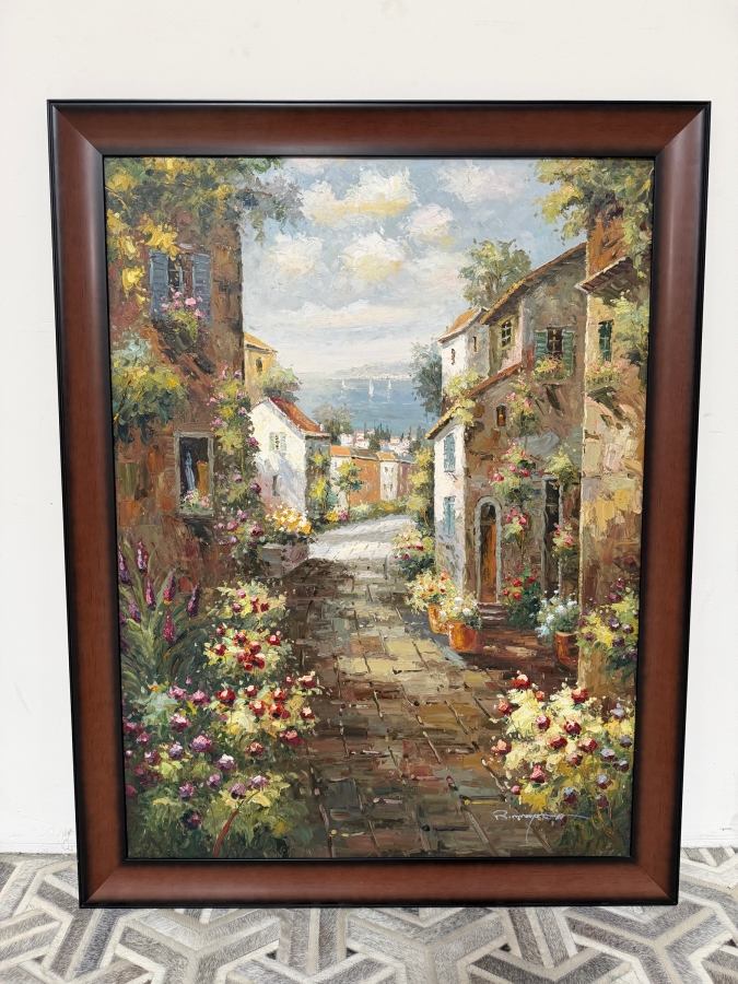 Just Added - Italy Tuscany Village Artwork On Canvas 36 X 48 Framed 42 X 54 [Photo 2]