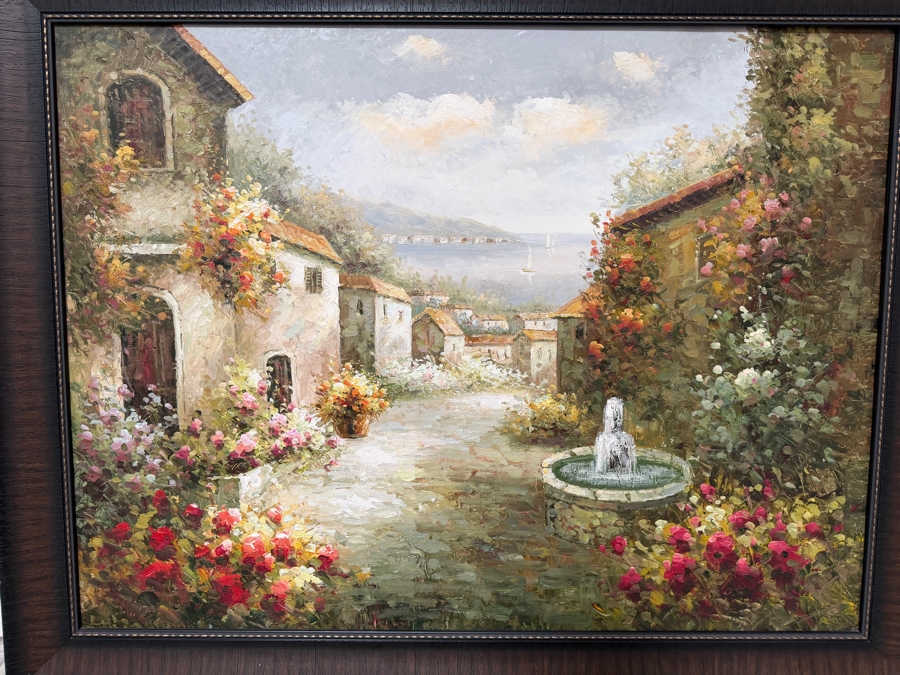 Just Added - Italy Tuscany Village Artwork On Canvas 48 X 36 Framed 55 X 44 [Photo 3]