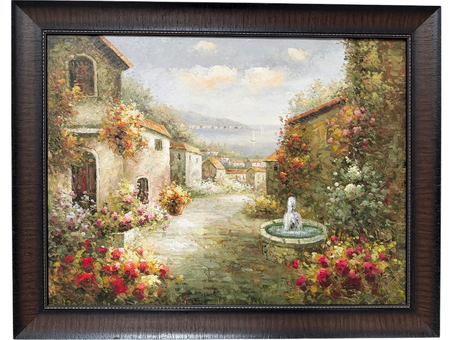 Just Added - Italy Tuscany Village Artwork On Canvas 48 X 36 Framed 55 X 44