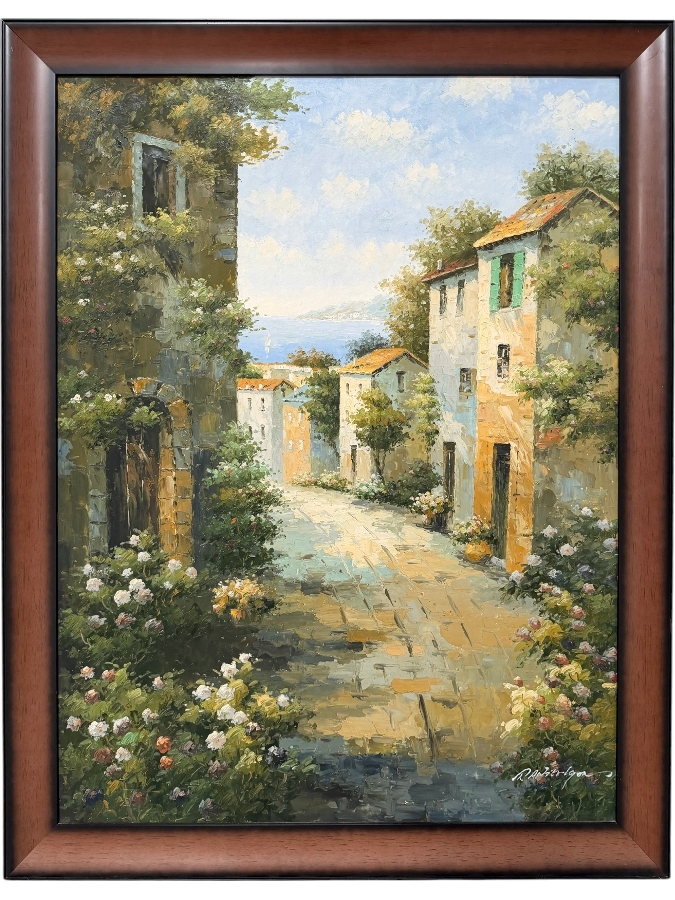 Just Added - Italy Tuscany Village Artwork On Canvas 36 X 48 Framed 42 X 54