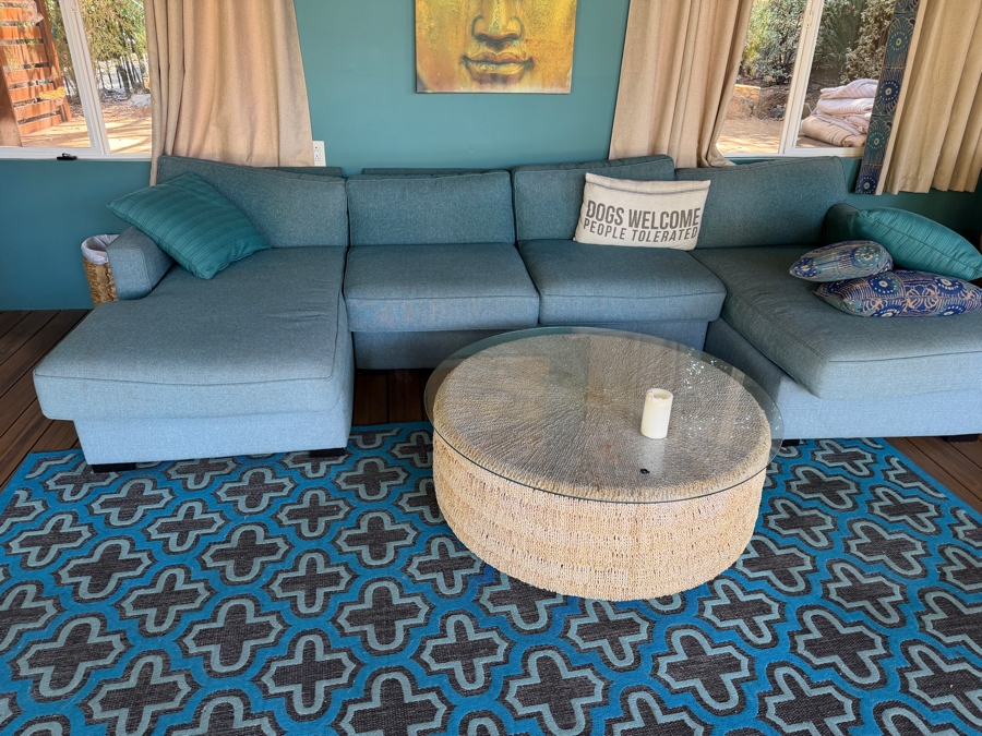 Just Added - U-Shaped Teal Fabric Sectional Sofa With Double Chaise Lounges 136'W X 60'D [Photo 2]