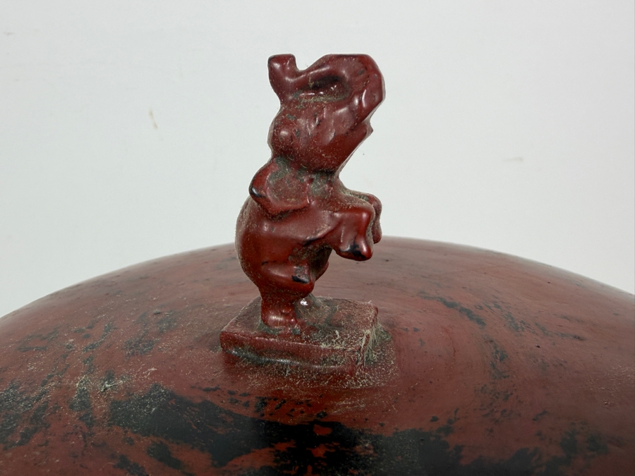 Large Red Lacquer Myanmar Burmese Footed Storage Box With Elephant Finial 12W X 10.5H [Photo 6]