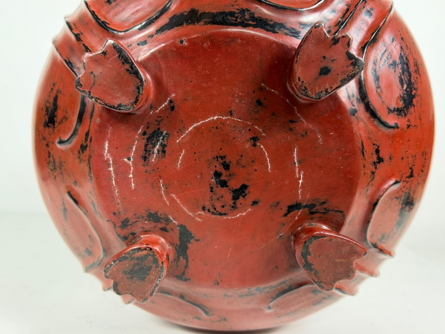 Large Red Lacquer Myanmar Burmese Footed Storage Box With Elephant Finial 12W X 10.5H [Photo 9]