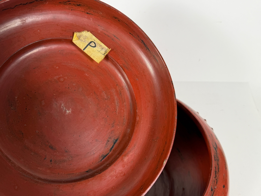 Large Red Lacquer Myanmar Burmese Footed Storage Box With Elephant Finial 12W X 10.5H [Photo 11]