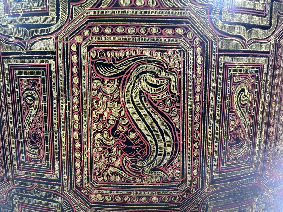 Fine Hand-painted Lacquer Myanmar Burmese Betel Box (Kun-it) 10.5W X 9.5H [Photo 6]