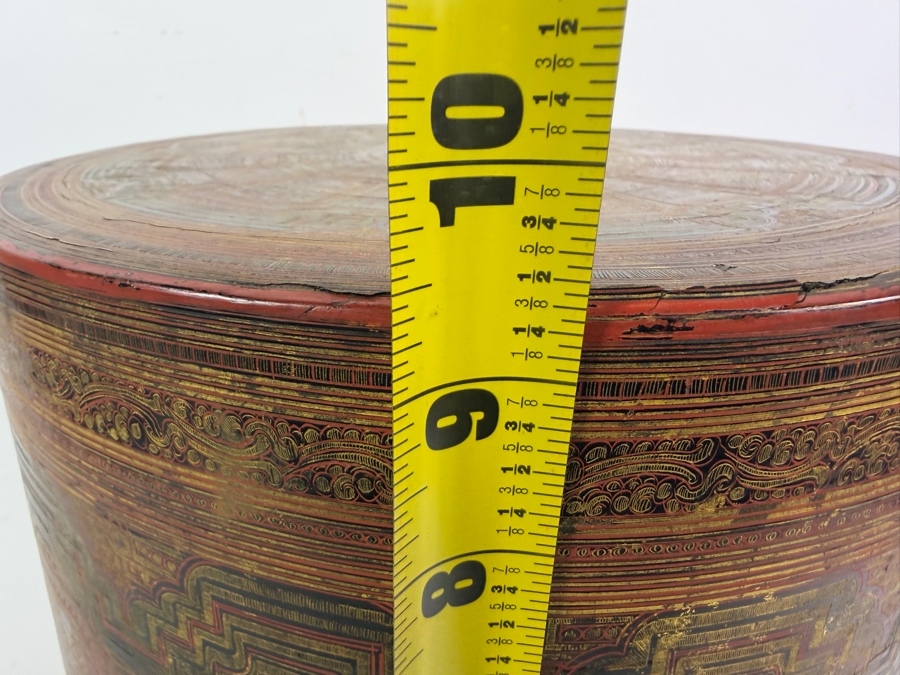 Fine Hand-painted Lacquer Myanmar Burmese Betel Box (Kun-it) 10.5W X 9.5H [Photo 20]