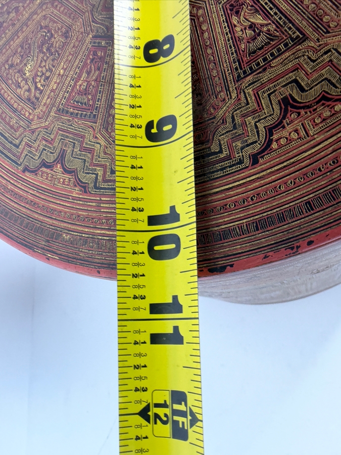 Fine Hand-painted Lacquer Myanmar Burmese Betel Box (Kun-it) 10.5W X 9.5H [Photo 19]