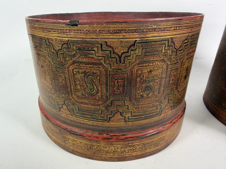 Fine Hand-painted Lacquer Myanmar Burmese Betel Box (Kun-it) 10.5W X 9.5H [Photo 16]