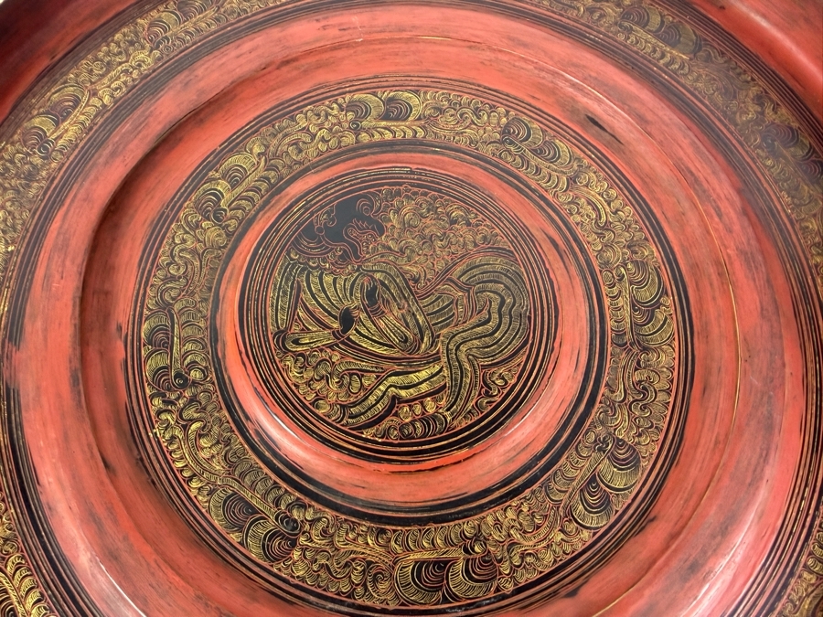 Fine Hand-painted Lacquer Myanmar Burmese Betel Box (Kun-it) 10.5W X 9.5H [Photo 18]