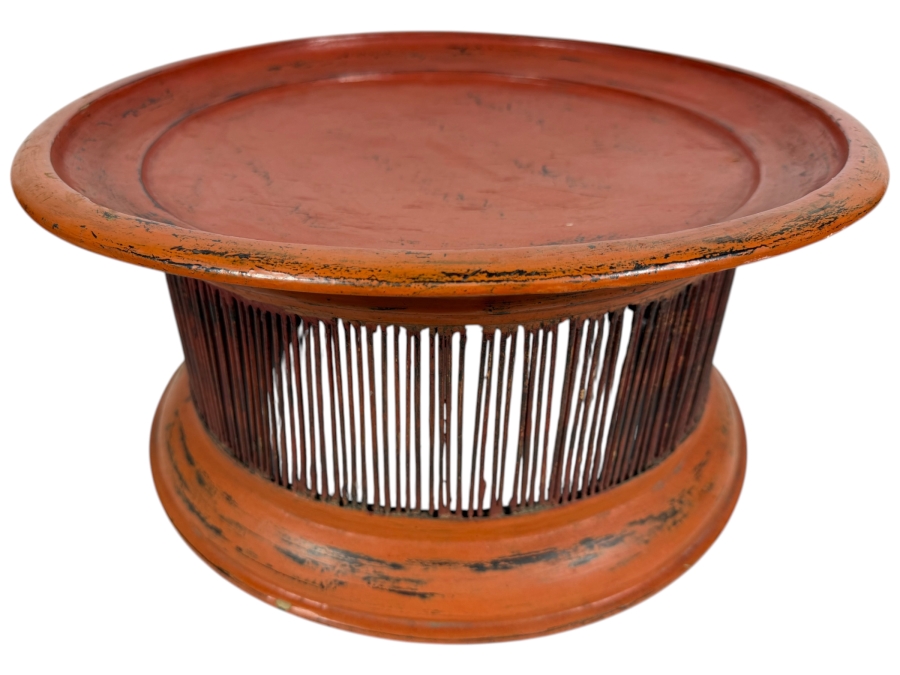 Vintage Red Lacquered Myanmar Burmese Offering Tray 18W X 8.5H