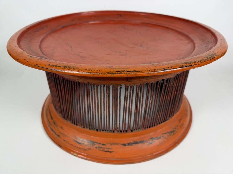 Vintage Red Lacquered Myanmar Burmese Offering Tray 18W X 8.5H [Photo 2]