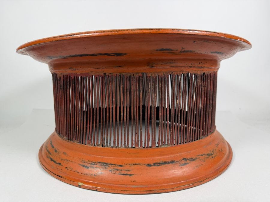 Vintage Red Lacquered Myanmar Burmese Offering Tray 18W X 8.5H [Photo 4]