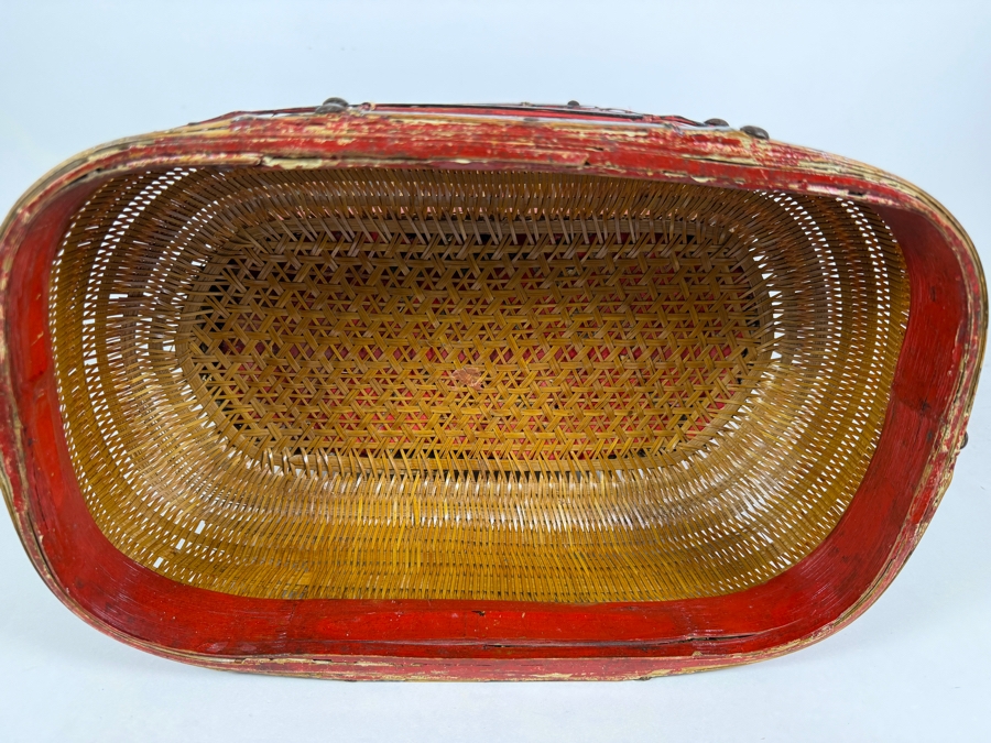 Vintage Chinese Woven Bamboo Hourglass Basket 16W X 9.5D X 14H [Photo 9]