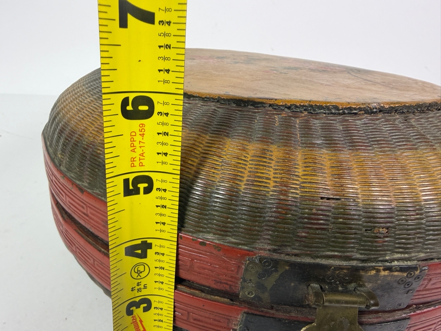 Antique Chinese Hand-painted Round Woven Basket with Designs Woven Inside - See Photos 11W X 6H [Photo 14]
