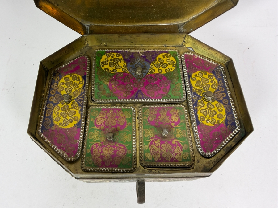 Antique Indian Octagonal Jewelry or Pandan Box from Muradabad 9W X 7D X 4H [Photo 5]