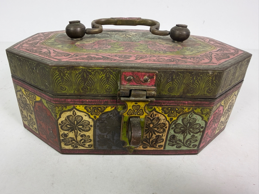 Antique Indian Octagonal Jewelry or Pandan Box from Muradabad 9W X 7D X 4H [Photo 2]