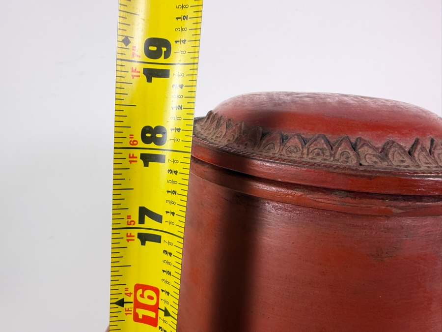 Antique Burmese Red Lacquer Footed Lidded Vessel 19'H [Photo 10]