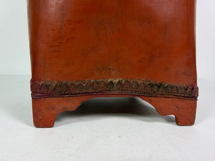 Antique Burmese Red Lacquer Footed Lidded Vessel 19'H [Photo 4]