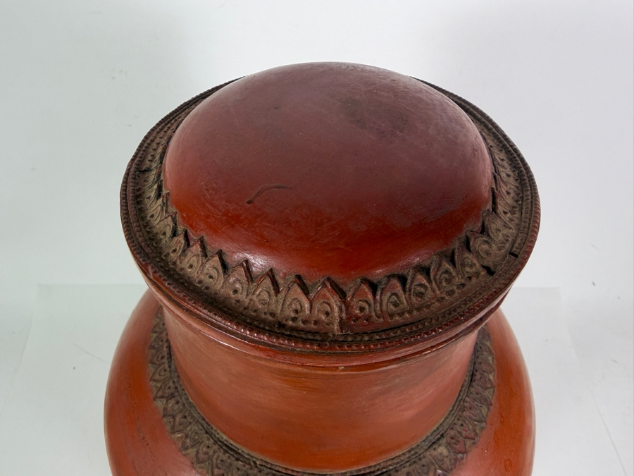 Antique Burmese Red Lacquer Footed Lidded Vessel 19'H [Photo 6]