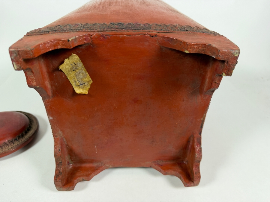 Antique Burmese Red Lacquer Footed Lidded Vessel 19'H [Photo 9]