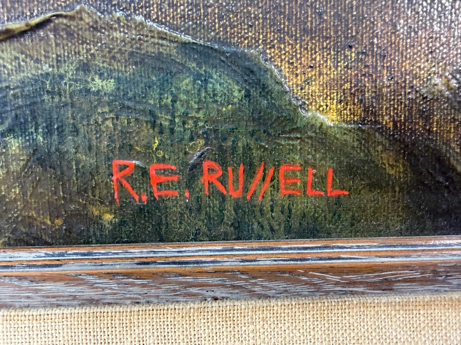 Robert E. Russell (1933–2010, American) Original Oil Painting On Canvas Featuring a Rustic Red Barn with Advertisement for Mail Pouch Chewing Tobacco Signed Lower Right R. E. Russell 24 X 18 Framed 32 X 26.5 [Photo 10]