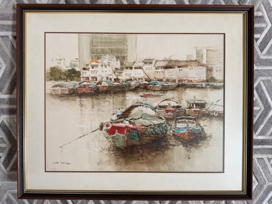 Ang Ah Tee (b. 1943, Singapore) Stunning Original Abstract Watercolor Painting On Paper Dated 1983 31 X 24 Framed 40.5 X 33.5 [Photo 3]