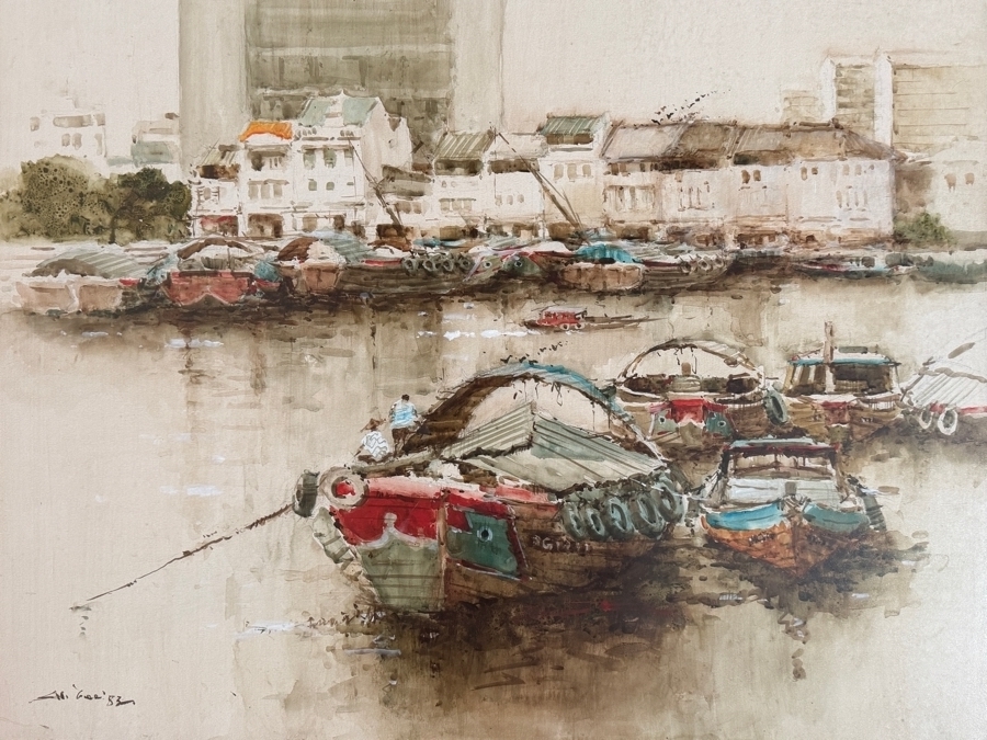 Ang Ah Tee (b. 1943, Singapore) Stunning Original Abstract Watercolor Painting On Paper Dated 1983 31 X 24 Framed 40.5 X 33.5 [Photo 4]