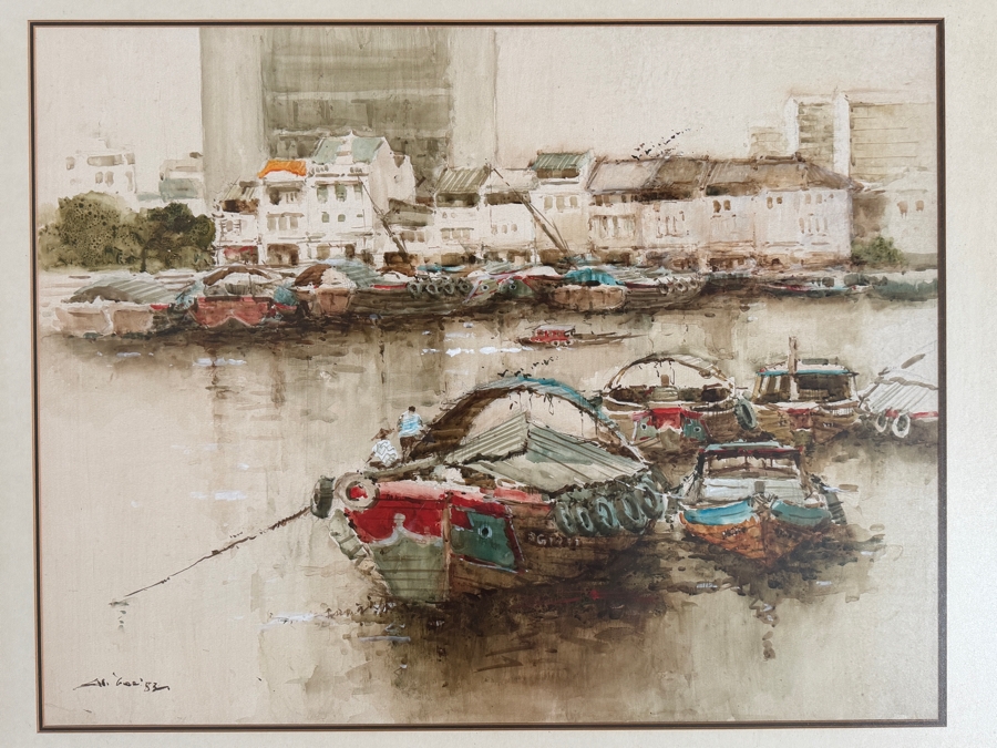 Ang Ah Tee (b. 1943, Singapore) Stunning Original Abstract Watercolor Painting On Paper Dated 1983 31 X 24 Framed 40.5 X 33.5