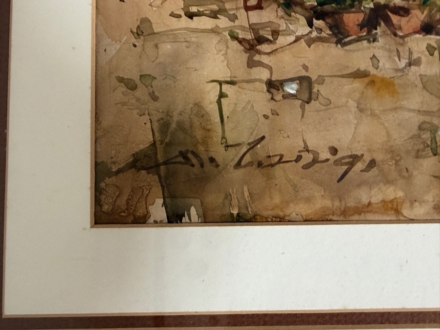Ang Ah Tee (b. 1943, Singapore) Original Watercolor Painting On Paper Titled 'Balcony in Eu Tong Sen St Chinatown Singapore' Presented to Mr. Hsuan Owyang Dated 1991 16.5 X 16.5 Framed 28 X 28 [Photo 4]
