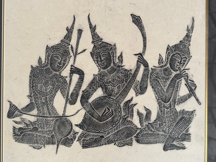 Framed Vintage Thai Temple Rubbing 28 X 26 [Photo 3]