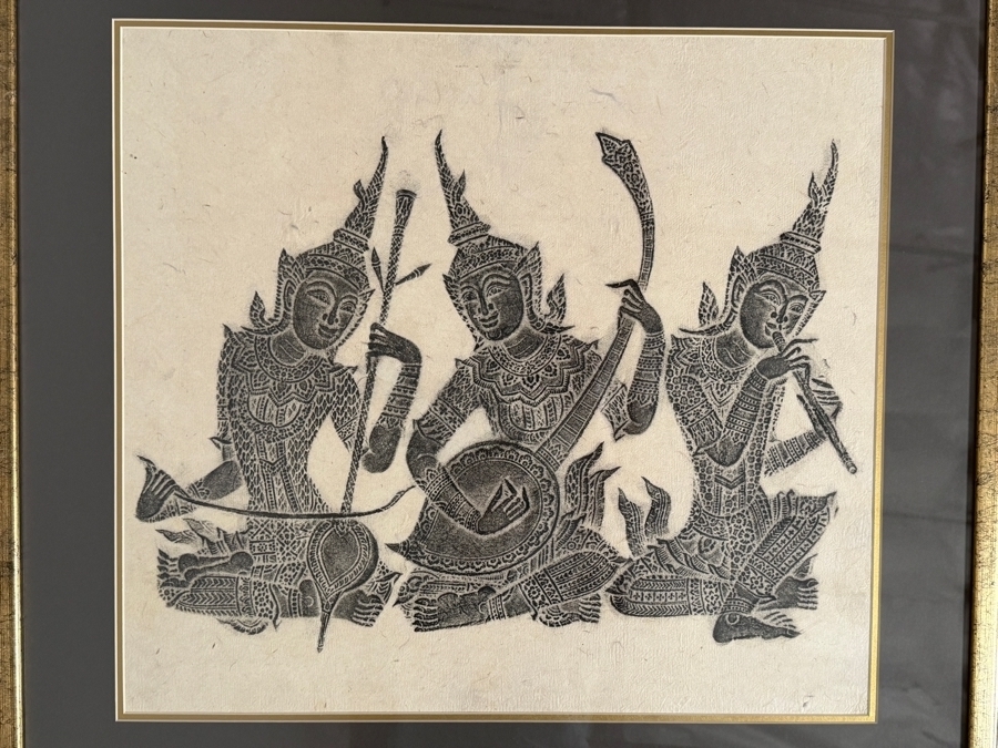 Framed Vintage Thai Temple Rubbing 28 X 26 [Photo 2]