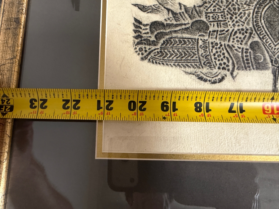 Framed Vintage Thai Temple Rubbing 28 X 26 [Photo 4]